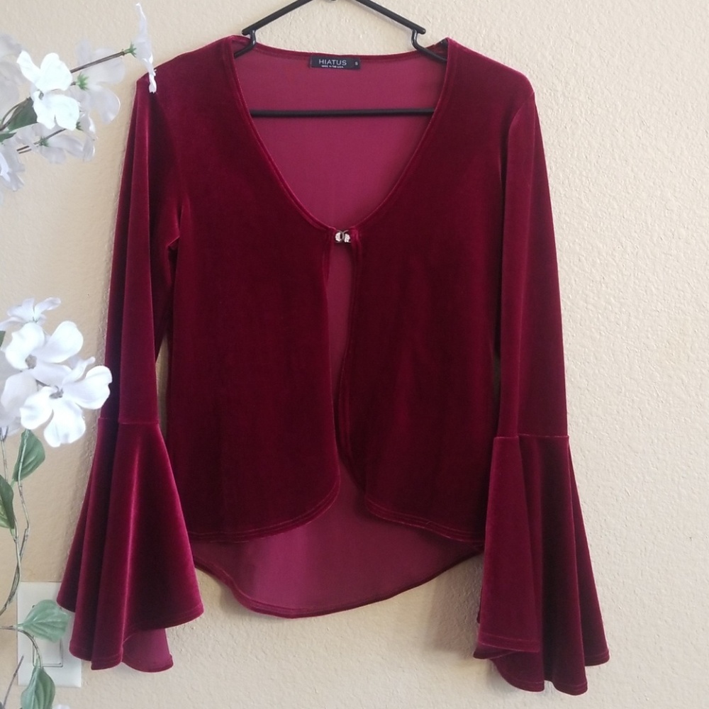 Boho Red Velvet Bell Sleeve Jacket Size S